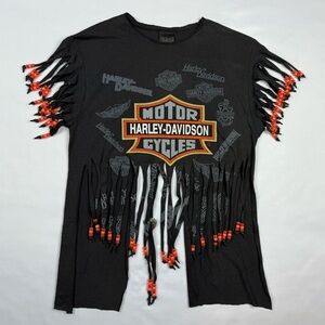 Vtg 3D Emblem Harley Davidson Womens Fringe T-Shirt Sz Medium 80s 90s Black A4